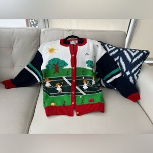 Colorful Tennis Theme Cardigan- soft heavyweight cotton